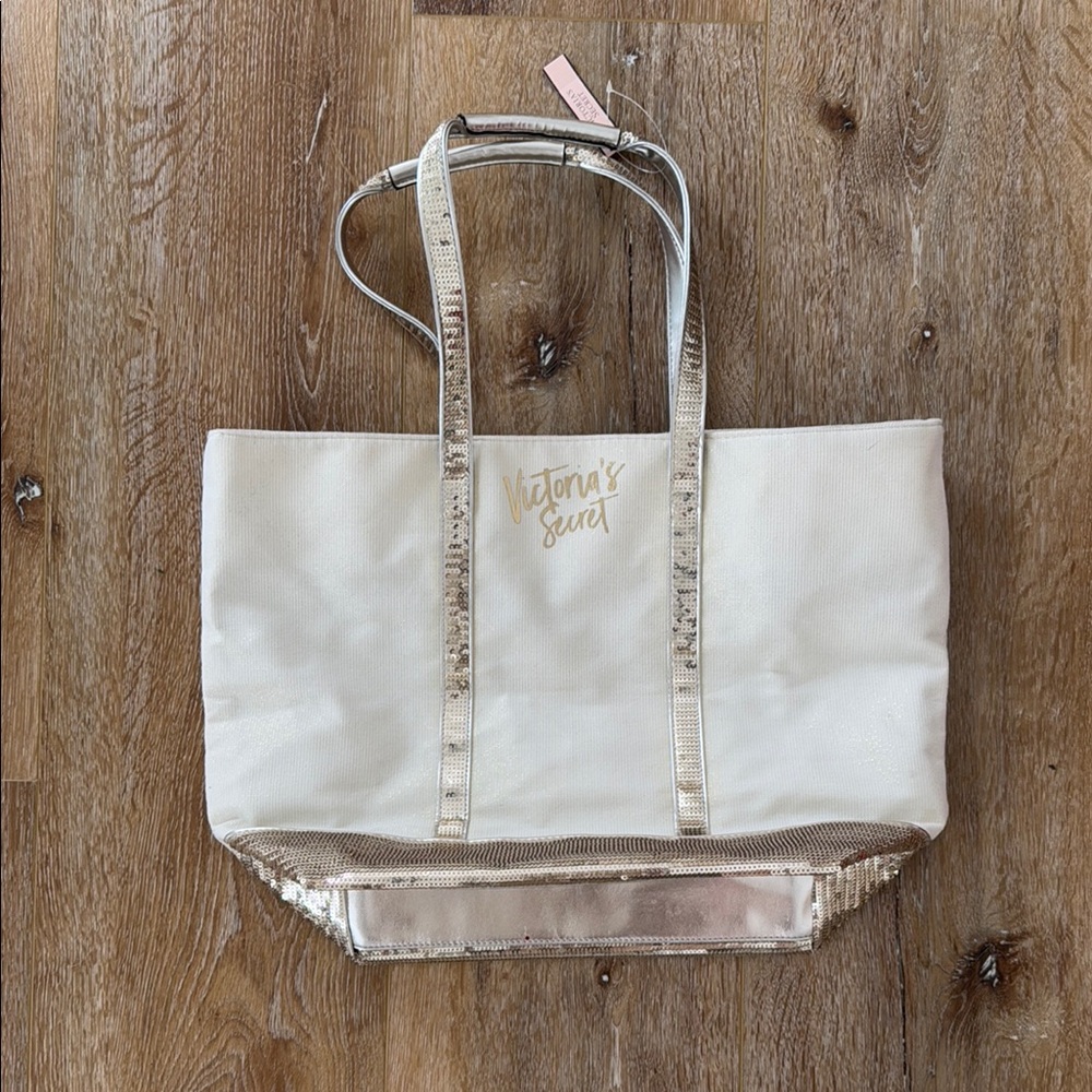 Victoria's Secret Cream and Gold Tote Bag